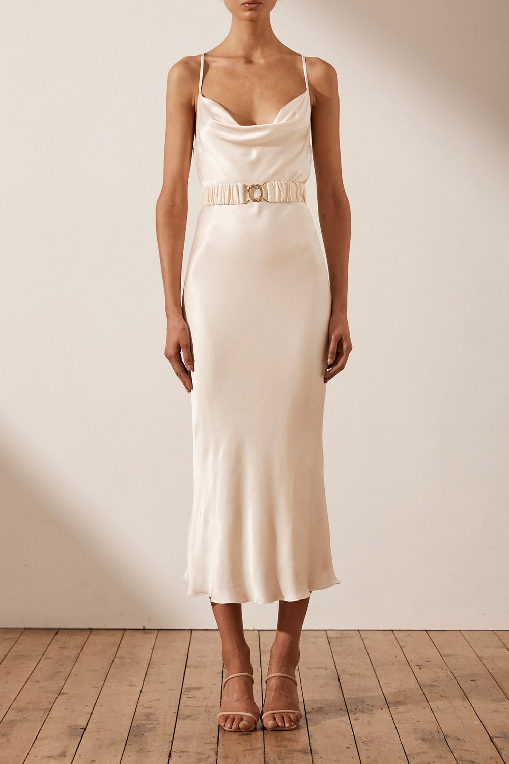 La Lune Bias Cowl Midi Dress with Belt ...